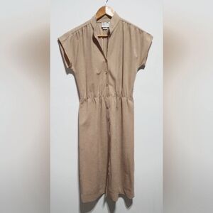 Vintage Leslie Fay Tan Casual Button Up Dress Size Small